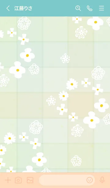 [LINE着せ替え] 白い花 チェック柄の画像2