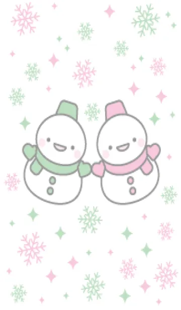 [LINE着せ替え] 緑とピンクの双子雪だるま（スノーマン）の画像1