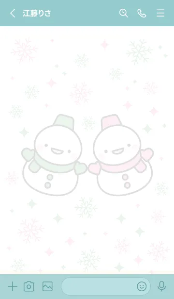 [LINE着せ替え] 緑とピンクの双子雪だるま（スノーマン）の画像2