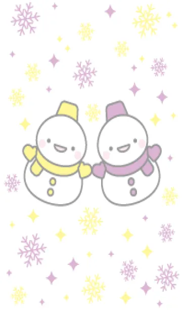 [LINE着せ替え] 黄色と紫の双子雪だるま（スノーマン）の画像1