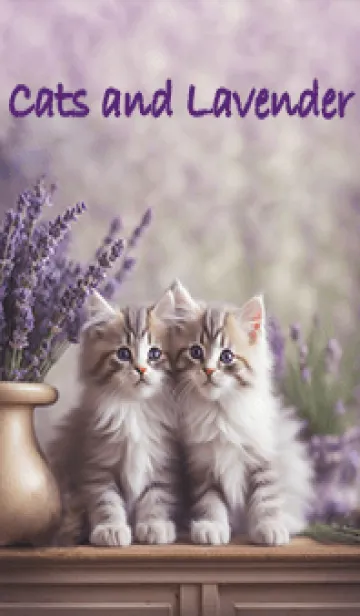 [LINE着せ替え] 猫とラベンダー♡ Purpleの画像1