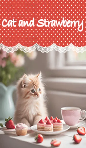 [LINE着せ替え] 猫といちごのケーキ♡Polka dotsの画像1