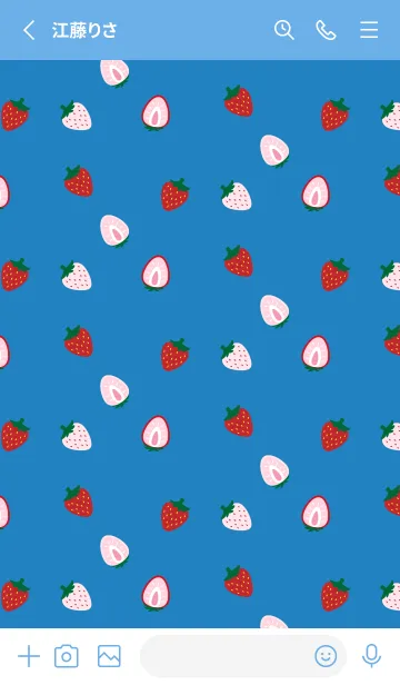 [LINE着せ替え] cute red strawberry on blue JPの画像2