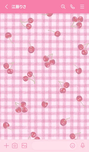 [LINE着せ替え] チェリーとピンクのギンガムチェック柄の画像2