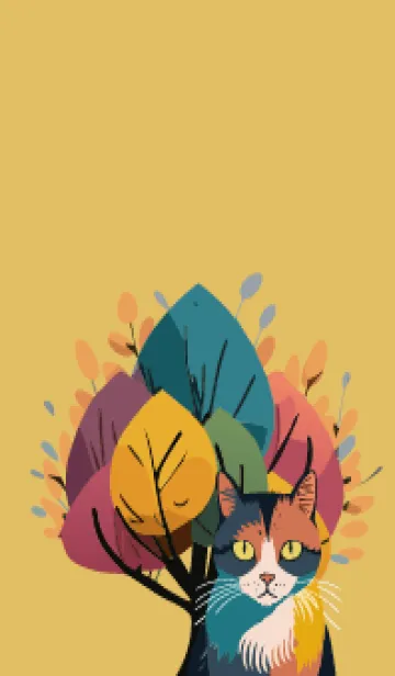 [LINE着せ替え] light brown & yellow 冬の木と猫の画像1