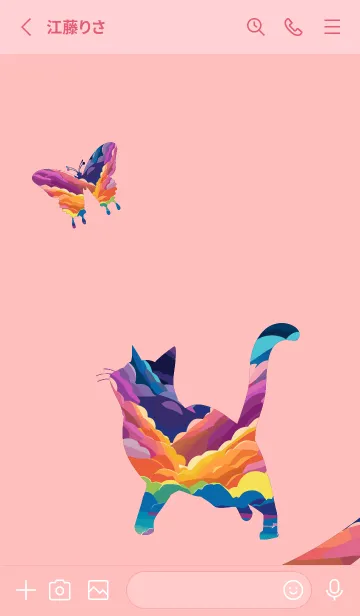 [LINE着せ替え] light pink 猫と蝶の画像2