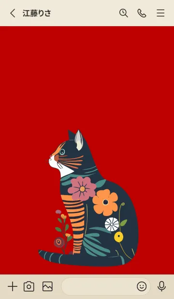 [LINE着せ替え] red & beige 花柄の猫の画像2