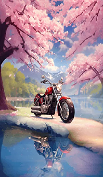 [LINE着せ替え] 桜の下×アメリカンバイクの画像1