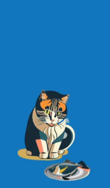[LINE着せ替え] white & blue 魚を見つめる猫の画像1