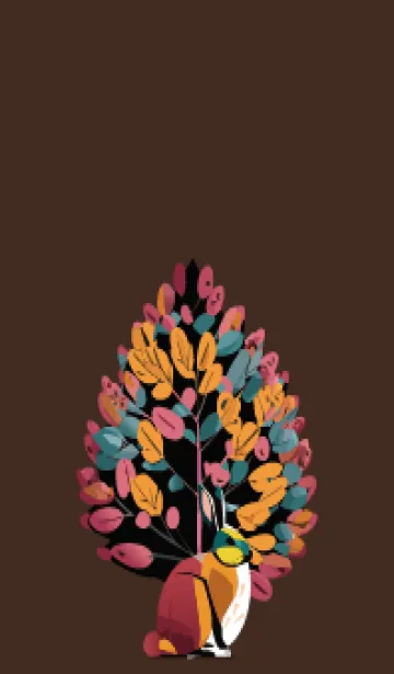 [LINE着せ替え] brown カラフルな木とうさぎの画像1