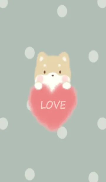 [LINE着せ替え] もこもこハート-しばいぬ- グリーン ドットの画像1
