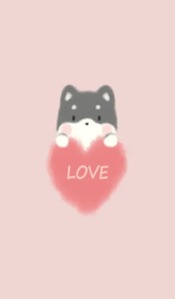 [LINE着せ替え] もこもこハート -黒柴- ピンクの画像1