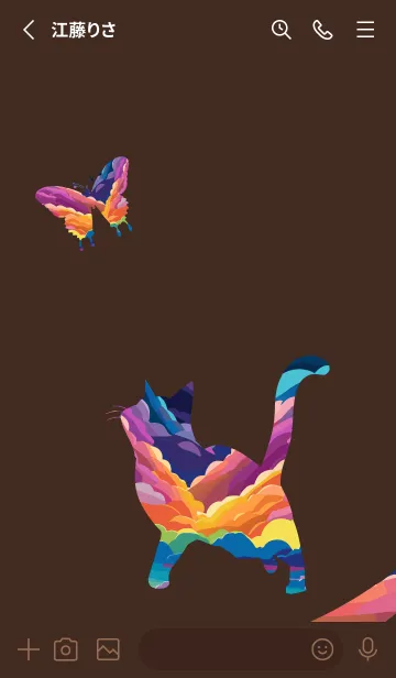 [LINE着せ替え] brown 猫と蝶の画像2