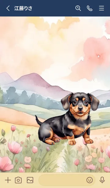 [LINE着せ替え] Dachshund dog In Flower Theme  (JP)の画像2