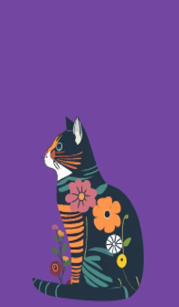 [LINE着せ替え] purple 花柄の猫の画像1