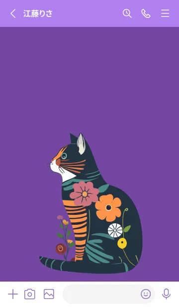 [LINE着せ替え] purple 花柄の猫の画像2