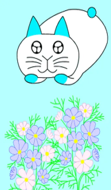 [LINE着せ替え] ウサギ猫とペルシャの菊-青の画像1