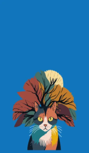 [LINE着せ替え] white & blue 樹木と猫の画像1