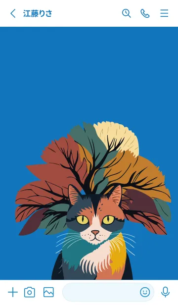 [LINE着せ替え] white & blue 樹木と猫の画像2