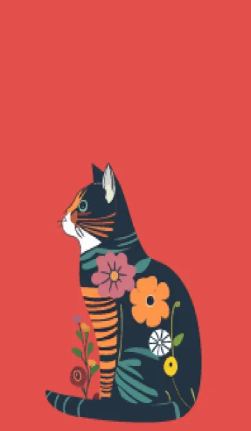 [LINE着せ替え] red 花柄の猫の画像1