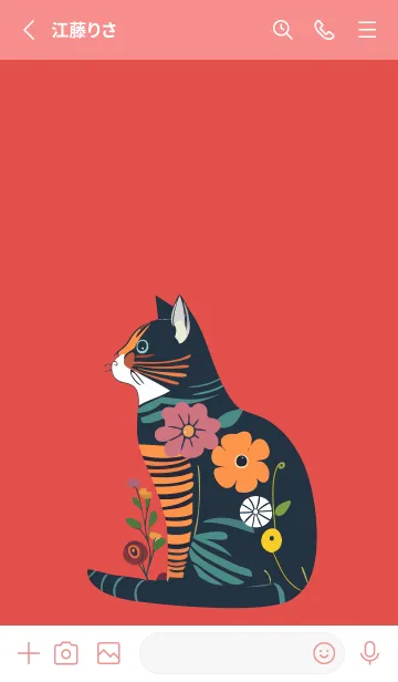 [LINE着せ替え] red 花柄の猫の画像2