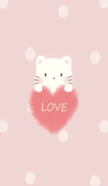 [LINE着せ替え] もこもこハート -ねこ- ピンク ドットの画像1