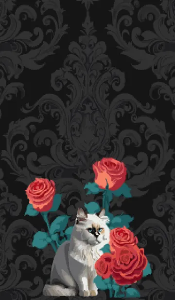 [LINE着せ替え] black 薔薇と白い猫の画像1