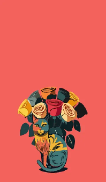 [LINE着せ替え] bouquet of roses and cat on red JPの画像1