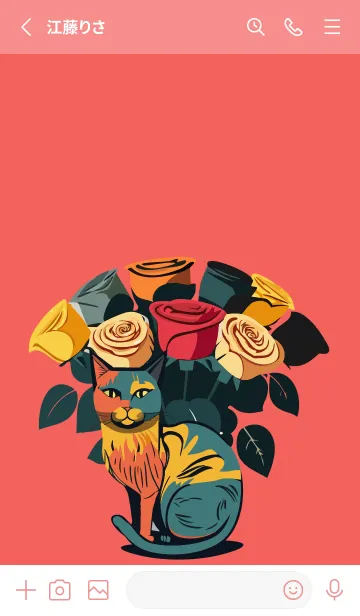 [LINE着せ替え] bouquet of roses and cat on red JPの画像2