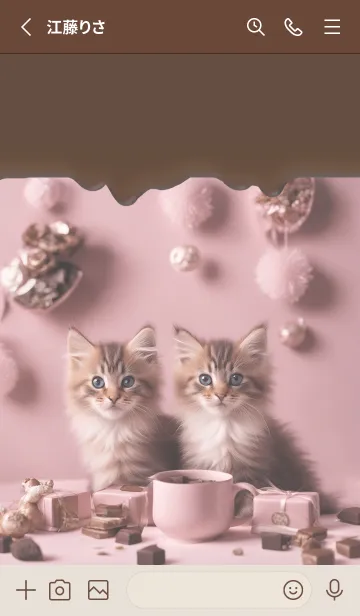 [LINE着せ替え] 猫とチョコレート♡ pink [修正版]の画像2