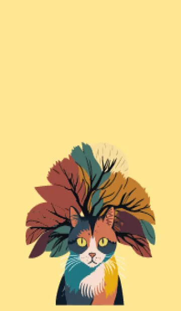 [LINE着せ替え] light yellow 樹木と猫の画像1