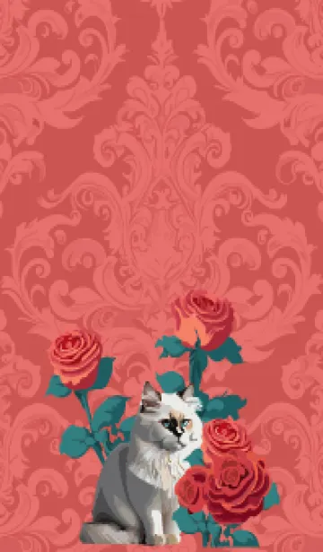 [LINE着せ替え] red 薔薇と白い猫の画像1