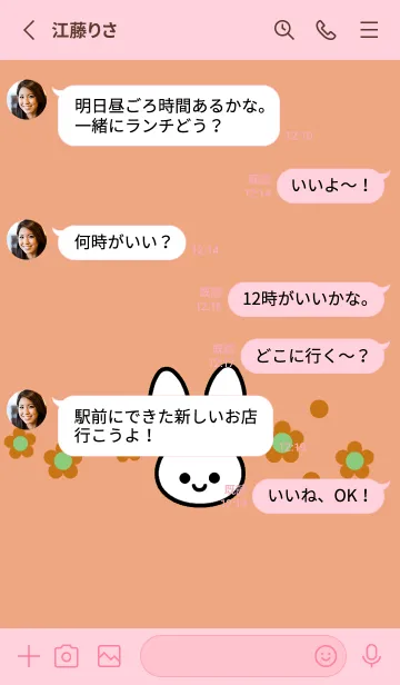 [LINE着せ替え] シンプル ウサギ -フラワー-66の画像3