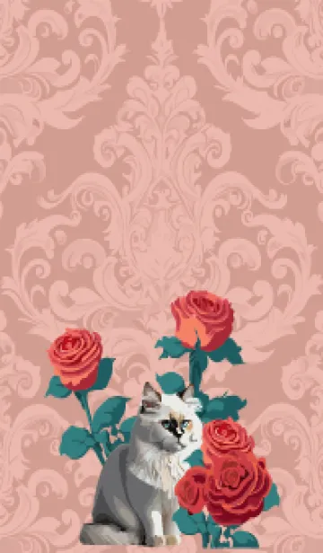 [LINE着せ替え] pink & light blue 薔薇と白い猫の画像1