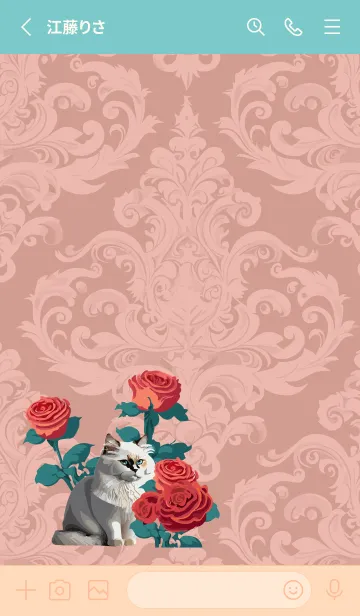 [LINE着せ替え] pink & light blue 薔薇と白い猫の画像2