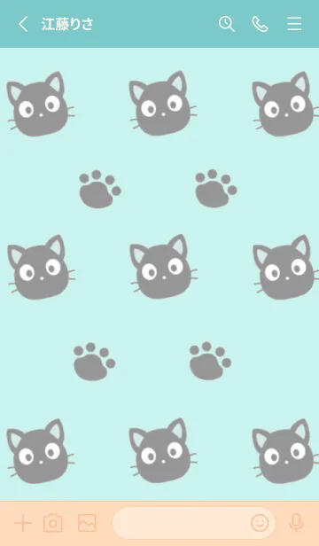 [LINE着せ替え] 黒猫と足跡の着せかえ/ミントグリーン/白の画像2