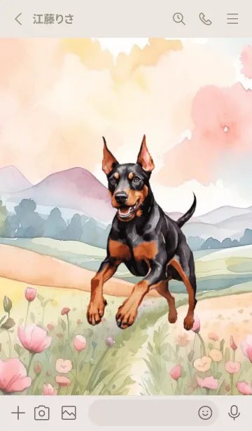 [LINE着せ替え] Doberman Pinscher  In Flower Theme (JP)の画像2