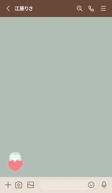 [LINE着せ替え] もこもこハート -ペンギン- グリーンの画像2