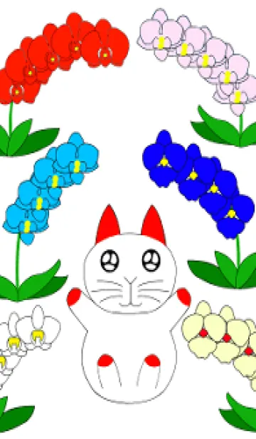 [LINE着せ替え] ウサギの猫と花-白いバージョンの画像1