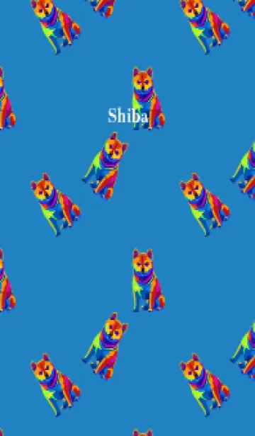 [LINE着せ替え] colorful shiba on blue JPの画像1