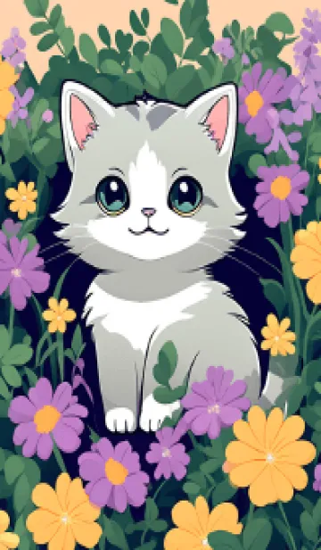 [LINE着せ替え] Cute cat in the flower bush(JP)の画像1