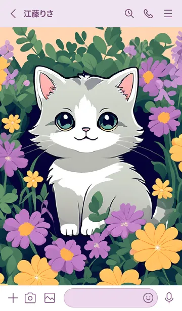 [LINE着せ替え] Cute cat in the flower bush(JP)の画像2