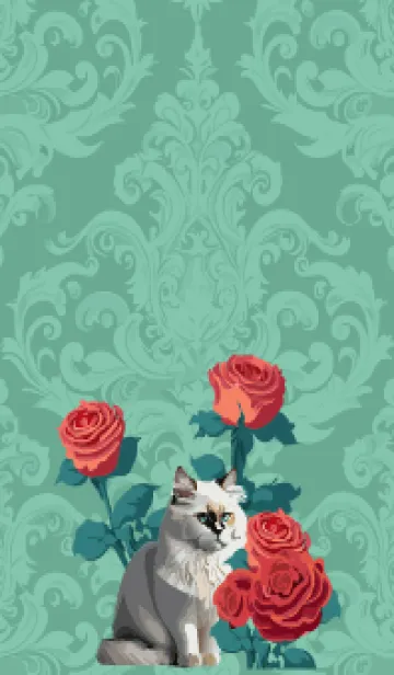 [LINE着せ替え] blue green 薔薇と白い猫の画像1