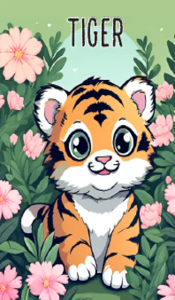 [LINE着せ替え] Tiger  Hiding in a flower bush  (JP)の画像1