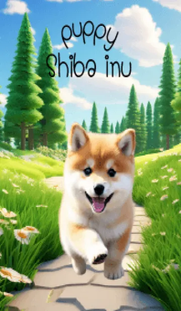 Happy Shiba inu in Garden Theme (JP)の着せ替えメイン画像