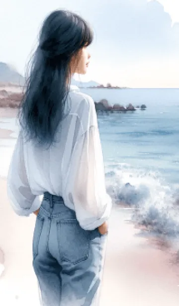 [LINE着せ替え] 海を眺める女の子の画像1