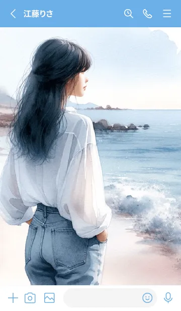 [LINE着せ替え] 海を眺める女の子の画像2