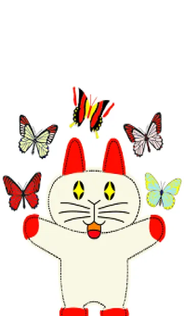 [LINE着せ替え] ウサギの猫は花と蝶の白を見ています-白いの画像1