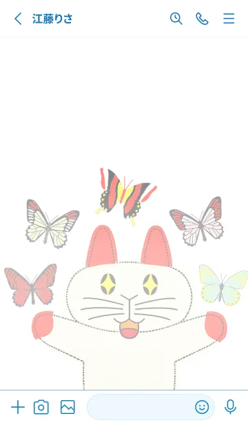 [LINE着せ替え] ウサギの猫は花と蝶の白を見ています-白いの画像2