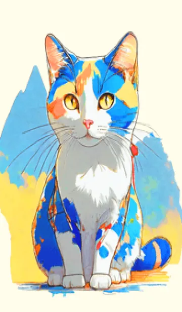 [LINE着せ替え] Cat looking this way09yellow_JPの画像1